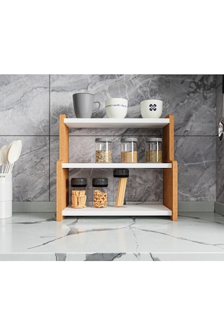 Alpa Ev Mobilya 3 Katlı Tezgah Üstü Mutfak Rafı, Baharatlık Ve Çok Amaçlı Organizer Atlantik Çam-beyaz