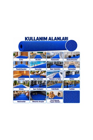 Hortumtech Bal Petek Paspas Kaydırmaz Pvc Islak Zemin Duş Havuz Su Tahliyesi 4 Mm - Mavi 120 X 160 Cm