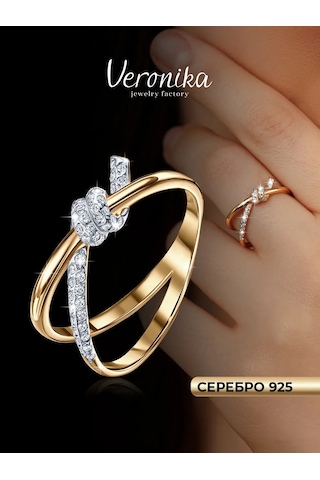 Veronika 925 Ayar Gümüş Altın Kaplama Kristali Taşlı Düğüm Yüzük 162194168 Altın