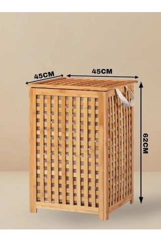 Bambu Çamaşır Sepeti - Kirli Sepeti 45x45x62 Cm Kahverengi