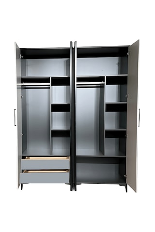 Deniz 4 Kapaklı Çekmeceli Mdf Dolap Ağaç Ayaklar