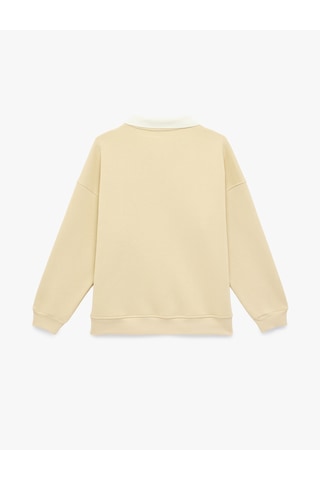 Koton Rahat Kalıp Kedi Nakışlı Uzun Kollu Polo Yaka Sweatshirt Bej 6sal10426ık Ekru