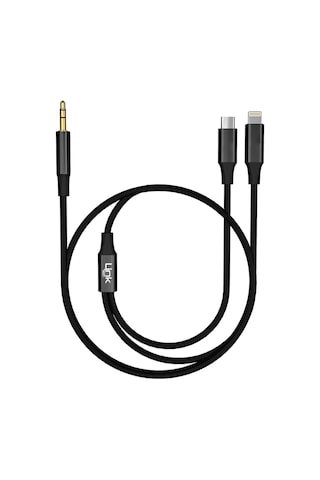 Linktech A204 Type-c + Lightning - 3.5mm Aux Kablo 1.20M Siyah