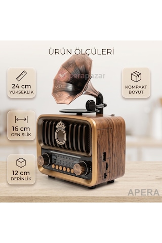 Nns Ns-7252bt Nostaljik Gramofon Radyo Bluetooth Hoparlör Şarj Edilebilir 1200mah Taşınabilir Müzik Çalar Kahverengi