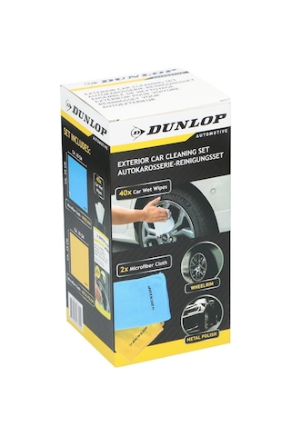 Dunlop Dun102 Araç Temizlik Seti 2 Adet Mikrofiber Bez 35x35 Cm 250 G/m² + 40 Adet Temizleme Mendili