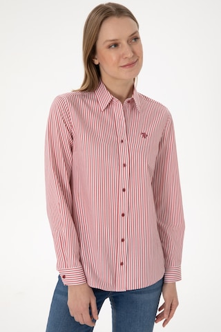 U.S. Polo Assn. Kadın Vişne Çizgili Uzun Kollu Gömlek 50306407-VR223
