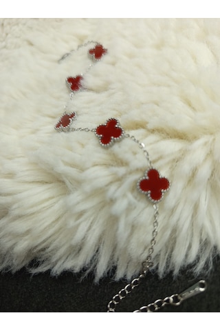 Stainless Steel Bordo Yonca Çelik Bileklik Gümüş