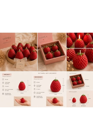 Lotéa Candles Strawberry Candles 4 Pieces Çilek Kokulu Çilek Mum 4 Adet Kırmızı