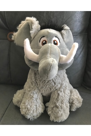 Merty Avm Premium Kalite 28 Cm Sevimli Peluş Mamut Fil - Dolgun Yapılı Oturabilen Hediye Oyuncak Beyaz - Gri