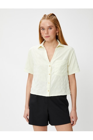 Koton Crop Gömlek Kısa Kollu Cepli Sarı 3sak60227uw Sarı