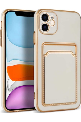 Apple Uyumlu iPhone 11 Kılıf Zore Bark Kartlıklı Kapak Beyaz