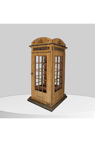 Ahşap Dekoratif Işıklı Londra Telefon Kulübesi - Mumluk, Dekoratif, Süs Ceviz