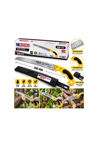 Bossra Bsr-472 Kılıflı Budama Testeresi 300 Mm Orta Diş Plastik Saplı- 12'li Paket