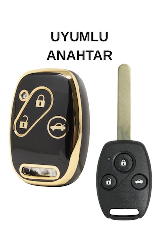 Honda Cr-v Civic Fd6 Accord 3 Buton Nano Anahtar Kılıfı Siyah-gold