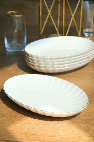 Kütahya Porselen Bone Luz Altın File Kayık Tabak 24x17cm Bnlzf24ky20 6 Lı Ekru