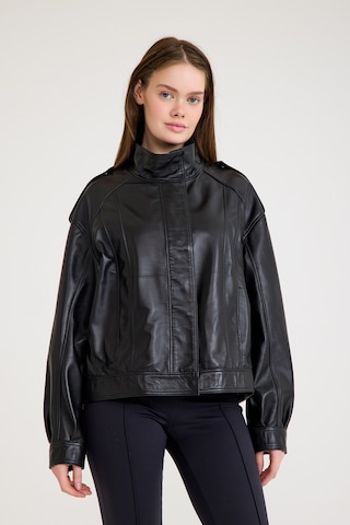 Oversize Bayan Deri Ceket Vb-12-bk-2828-24083 Siyah