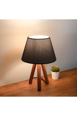 Homing Tasarım Ahşap Antrasit Kumaş Başlıklı Abajur Ayd-3169 Antrasit