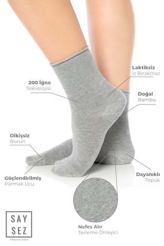 Bambu Kadın Lastiksiz Gri-pembe-lila Soket Dikişsiz Çorap 3'lü Çok Renkli