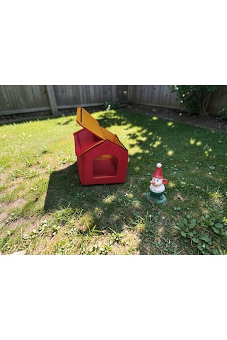 Pırıl Dış Mekan Su Geçirmez Sabitlenebilir Fermuarlı Jumbo Kedi Köpek Evi Sarı Kırmızı 52x48x48cm