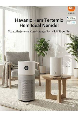 Xiaomş 125m² Geniş Alan Etkili Akıllı Hava Temizleme Makinesi Koku Duman Ve Tüy Giderici + Nemlendirici Beyaz