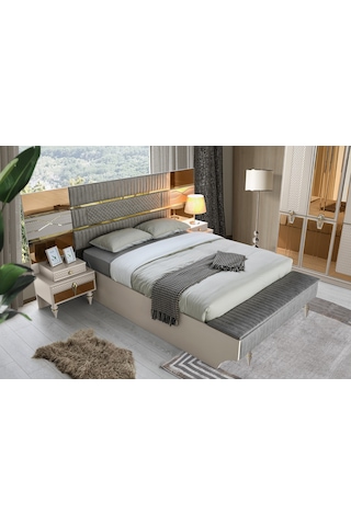 Marsilya Bazalı Karyola Ve Başucu-bench'li +2 Adet Komodin 160 x 200 CM
