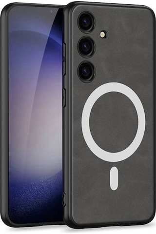Galaxy S24 Kılıf M-safe Şarj Özellikli Deri Tasarımlı Zore Kıpta Nubuk Kapak Gri