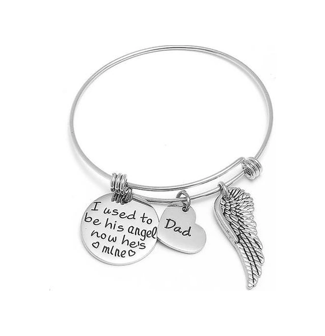 Eskiden Onun Meleği Oldum Şimdi O Benimki Yuvarlak Tag Kanat Kolye Bilezik Altın - Gold