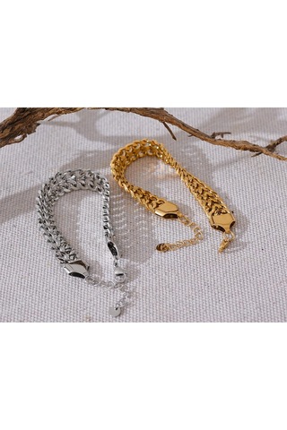 Altın Eetit Su Geçirmez Paslanmaz Çelik Küba Zincir Geniş Bilezik Bileklik Bildirimi Metal Cilalı 18k Pvd Kaplama Şık Takı Hediye