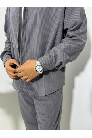 La Boum Kadife Gömlek Pantalon İkili Takım - Rahat Kesim Siyah