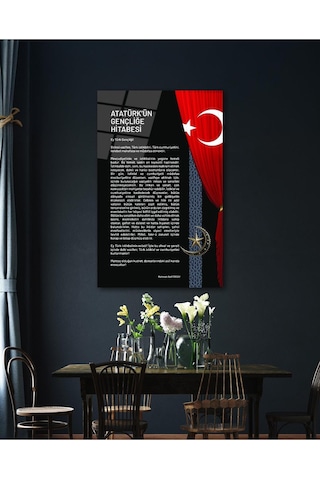 Atatürk'ün Gençliğe Hitabesi Cam Tablo Modern Ev Ofis Salon Hediyelik Büyük Tablo Duvar Dekoru