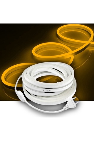 Amber Neon Şerit Led Fişli 220v Esnek Dış Mekan, Bahçe, Açık Alan Dekoratif Aydınlatma 5 Metre