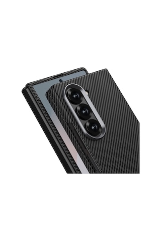 Nourthkiingdom Galaxy Z Fold 6 Uyumlu Kamera Korumalı Karbon Fiber Tasarımlı Arka Yüzey Nrtk Kıpta Karbon Kapak Siyah