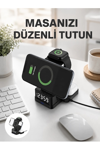 Mey İthalat Kablosuz Şarjlı Dijital Masa Saati - 3 Parlaklık Seviyeli Led, Hızlı Şarj Yeni Nesil Diğer