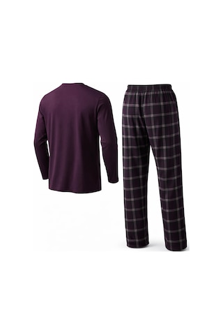 Mutlu City Erkek Mevsimlik Uzun Kollu 3 Düğmeli Ekose Alt Pijama Takımı 16652 Vişne