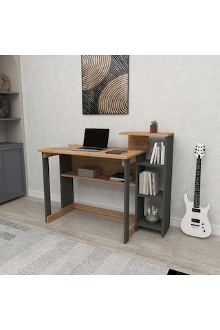 Saye 5 Raflı Kitaplıklı Çalışma Masası Çam - Antrasit Antrasit - Atlantik Çam