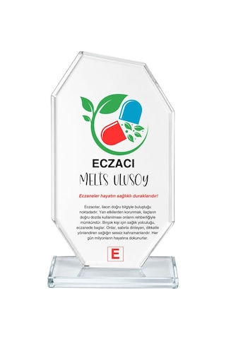 Kişiye Özel Eczacı Kristal Cam Plaket - Eczane Açılış Ve Eczacılık Fakültesi Mezuniyet Hediyesi