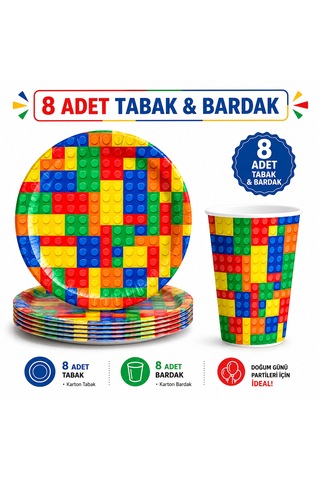 Blok Temalı Doğum Günü Karton Tabak Bardak Seti 16 Parça 8 Adet Tabak + 8 Adet Bardak Çocuk Parti Malzemeleri Blok Temalı Doğum Günü Karton Tabak Bardak Seti 16 Parça 8 Adet Tabak + 8 Adet Bardak Çocuk Parti Malzemeleri