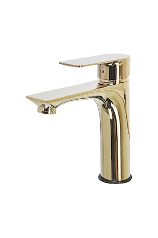 Berloı Lavabo Bataryası, Modern Tek Kulp Tasarım, Pirinç Gövde, G1/2 Bağlantılı Sabit Musluk Altın