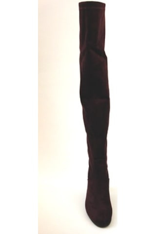 Kalın Topuk Bordo Deri-Süet Diz Üstü Günlük Kadın Streç Çizme Bordo