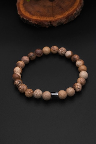 Doğal Taş Bileklik Erkek Kadın Taş Jasper Bileklik 8 Mm Bt048 Kahverengi