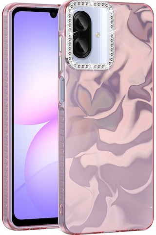 Samsung Uyumlu Galaxy A07 Kılıf Airbagli Parlak Taş Detay Tasarımlı Zore Esila Kapak - Pembe Pembe