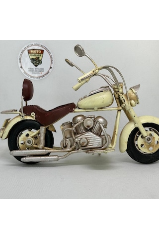 El Yapımı Krem Chopper/cruiser Metal Motosiklet Biblosu Kahverengi Koltuklu & Sissy Barlı