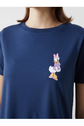 Lcw Comfort İndigo Daisy Duck Baskılı %100 Pamuklu Kadın Tişört