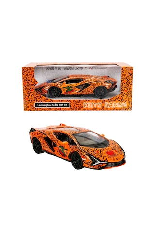 1:32 Sesli Ve Işıklı Rmz Hobby Keith Haring Serisi Die Cast Çek Bırak Model Araba - Turuncu Lamborgh