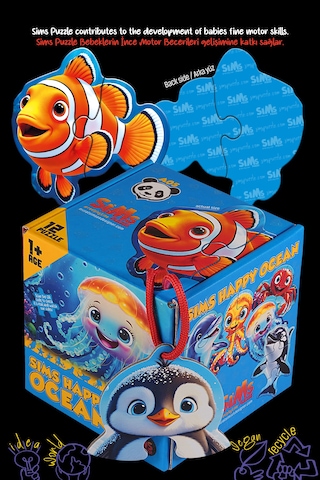 Sims Puzzle Bebekler İçin İlk Puzzle Yapboz Baby Okyanus - 1 Yaş Üstü Montessori Eğitici Oyuncak Puzzle