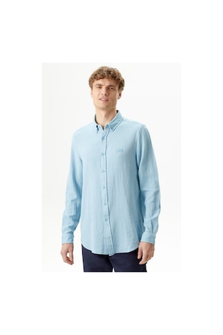 Lacoste Men's Regular Fit Button-down Collar Linen Shirt Green Erkek Düğmeli Yaka Keten Gömlek Mavi