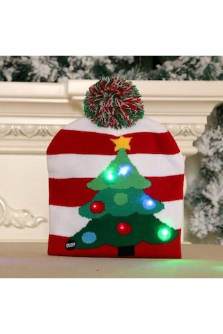 Novahub Yetişkin Yeni Şapka Renkli Örgü Noel Modelleri Mavi Kar Işıklı Çiçeği 25 Dh 25