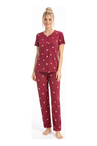 Kadın 01568 Kısa Kol Kaşkorse Pijama Takımı Bordo