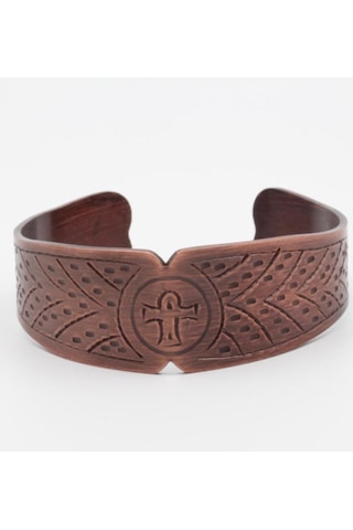 Motifli Bakır Bileklik Kahverengi