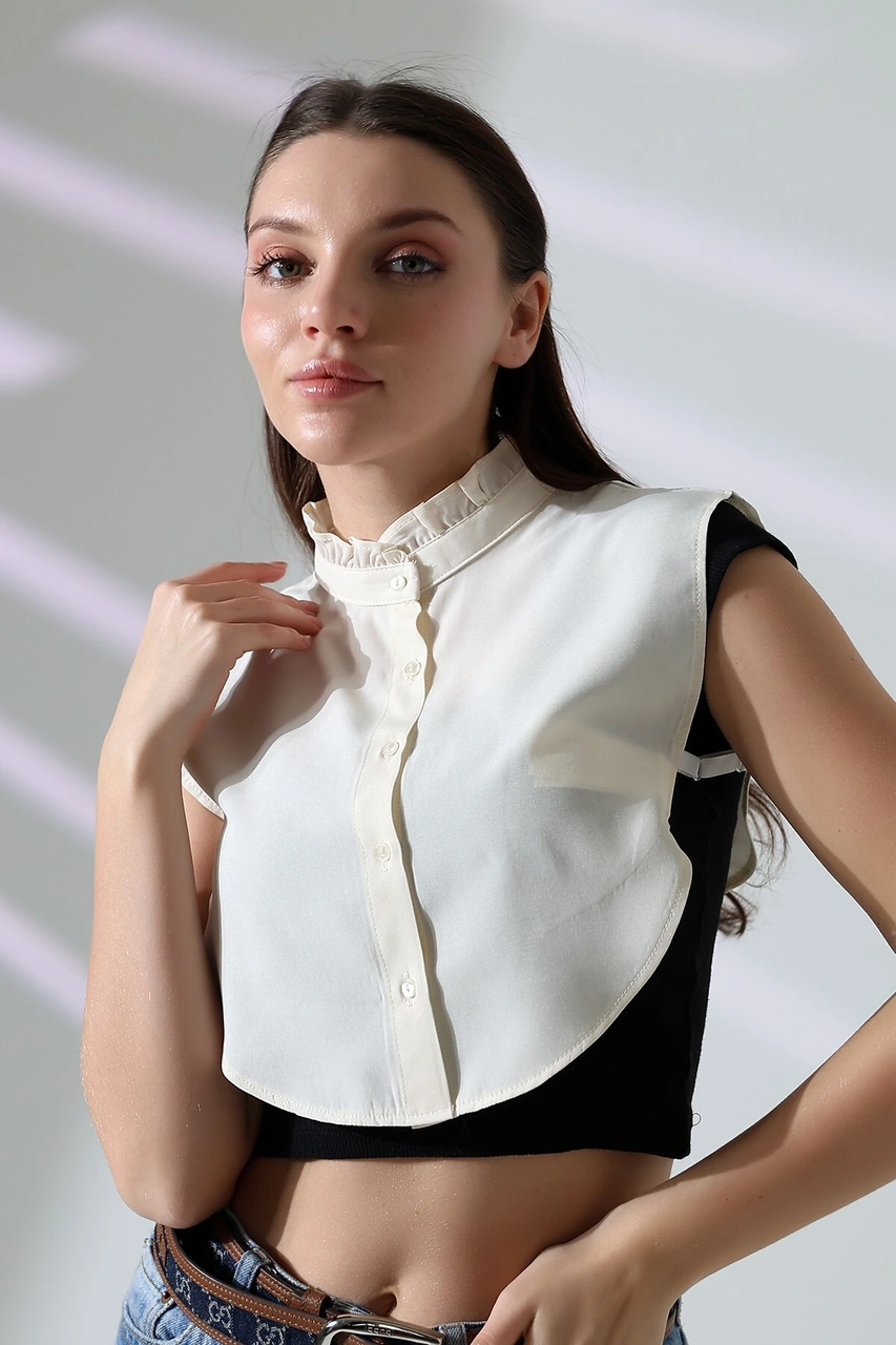 Schık Schık Pamuklu Fırfır Yaka Çıkarılabilir Yarım Gömlek Taş Sckwm24gml02 Taş